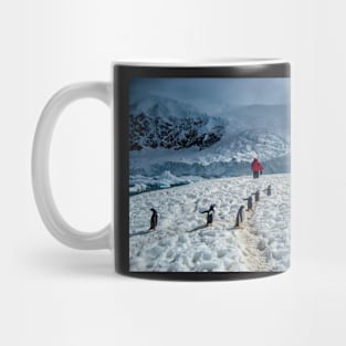 Walking with penguins in Antarctica Mug